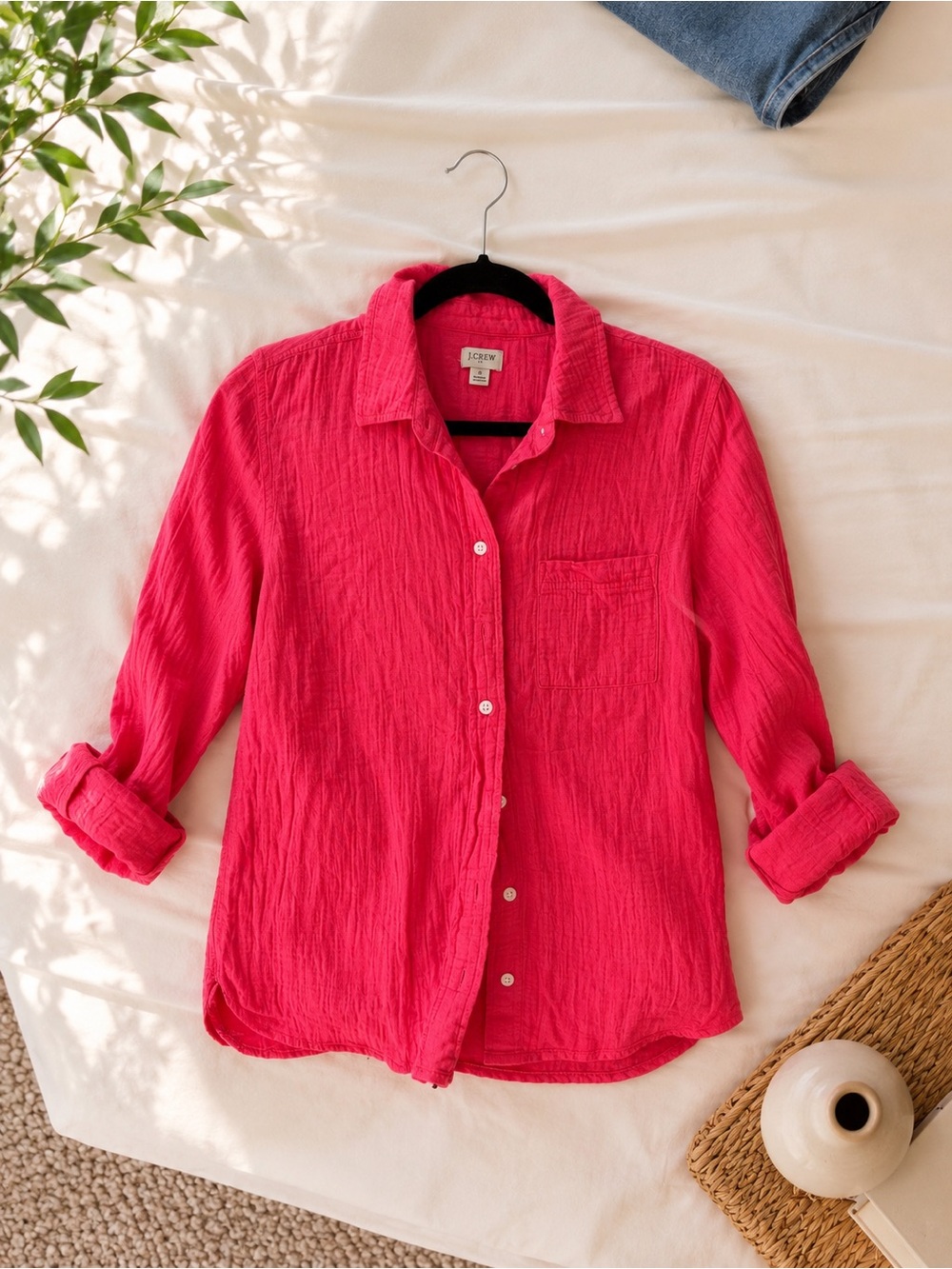 J. Crew Women's Crinkled Button-Up in Coral Pink
